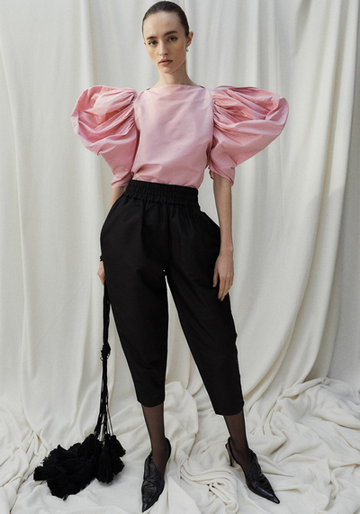 Lolita Silk Shantung Puff-Sleeve Top