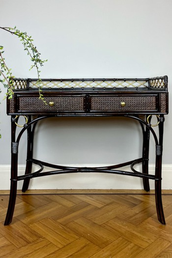 Vintage Bamboo/Rattan Cane Dark Brown Desk With Glass Top  from Geo & Flora