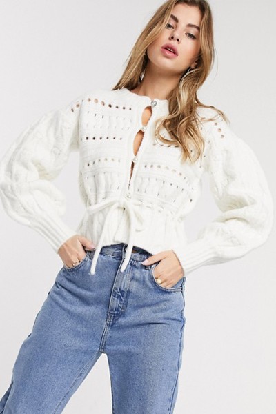 Stitch Detail Cable Volume Sleeve Cardigan from Asos Design