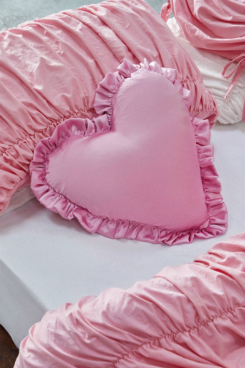 Heart Frilled Satin Cushion