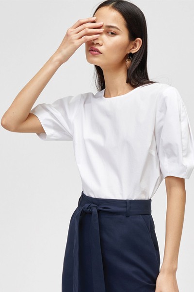 Cotton Sleeve Pleat Top from Warehouse