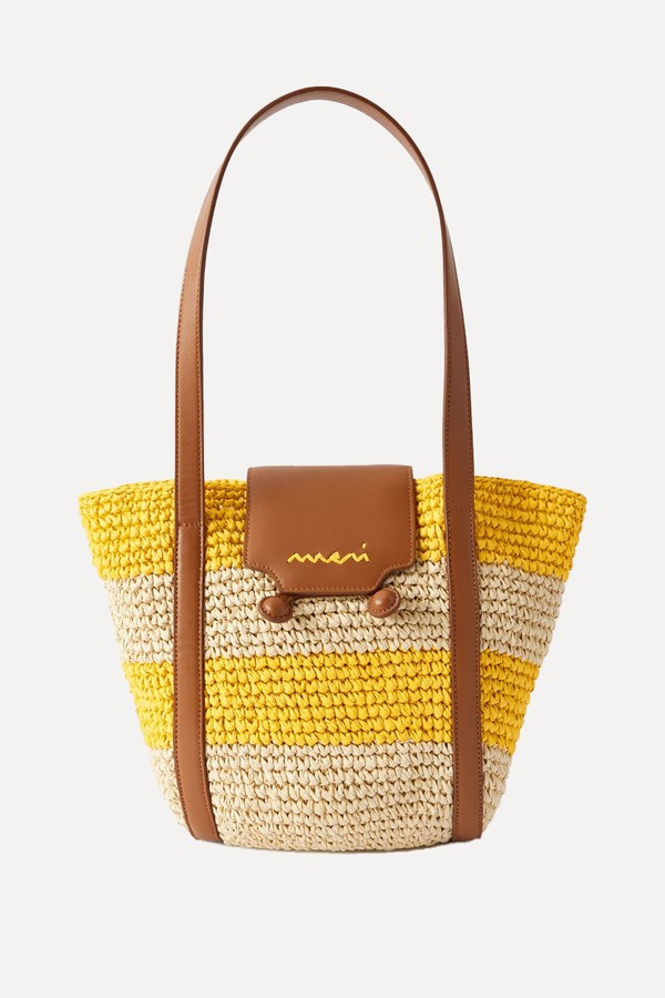 Trunkaroo Small Leather-Trimmed Striped Raffia Tote from MARNI
