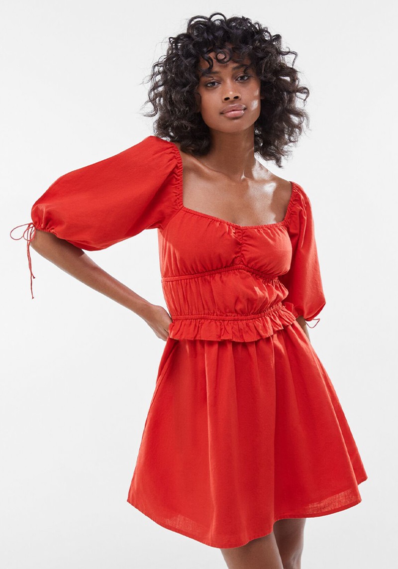 Linen Milkmaid Mini Dress from Bershka