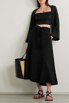 Anna Belted Tencel Lyocell & Linen-Blend Midi Skirt from Mara Hoffman