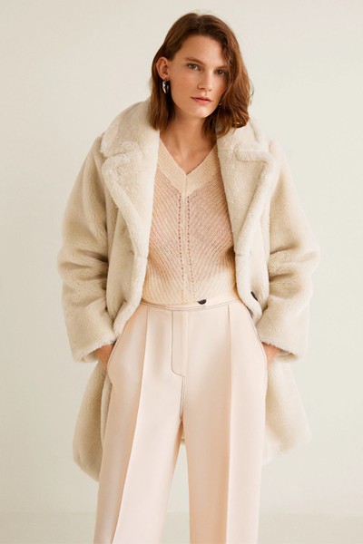 Lapels Faux Fur Coat from Mango