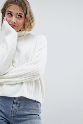 Fluffy Jumper In Rib With Roll Neck from Asos