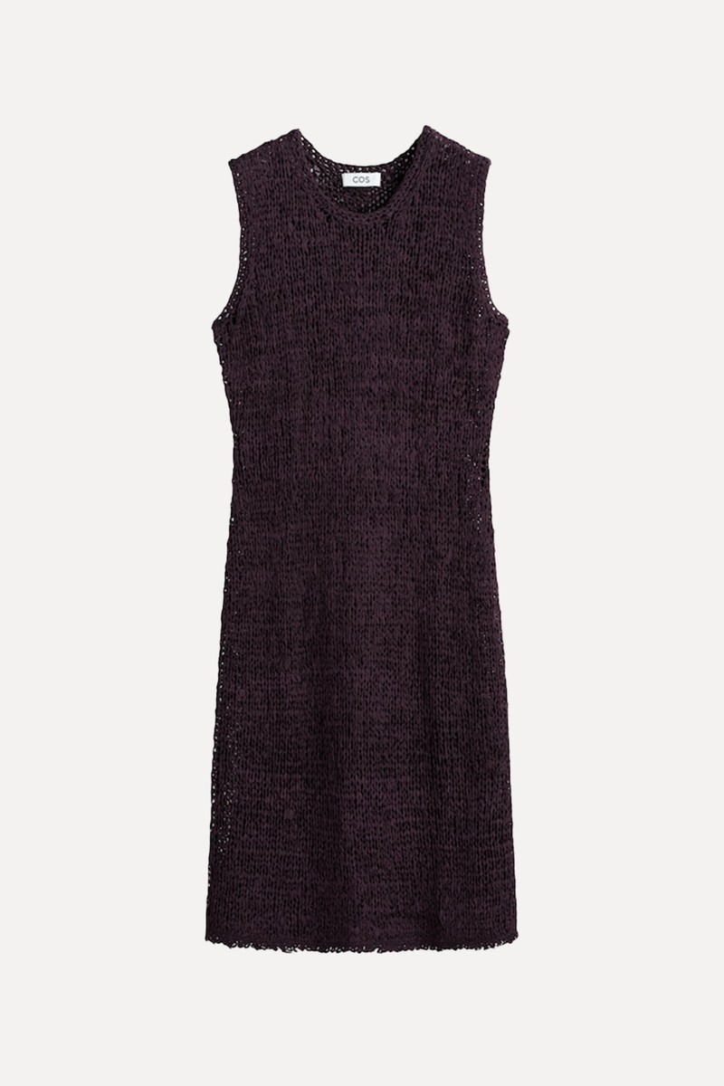 Crochet-Knit Tape-Yarn Midi Dress