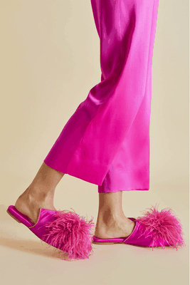 Contessa Madame Silk Feather Slippers from Olivia Von Halle