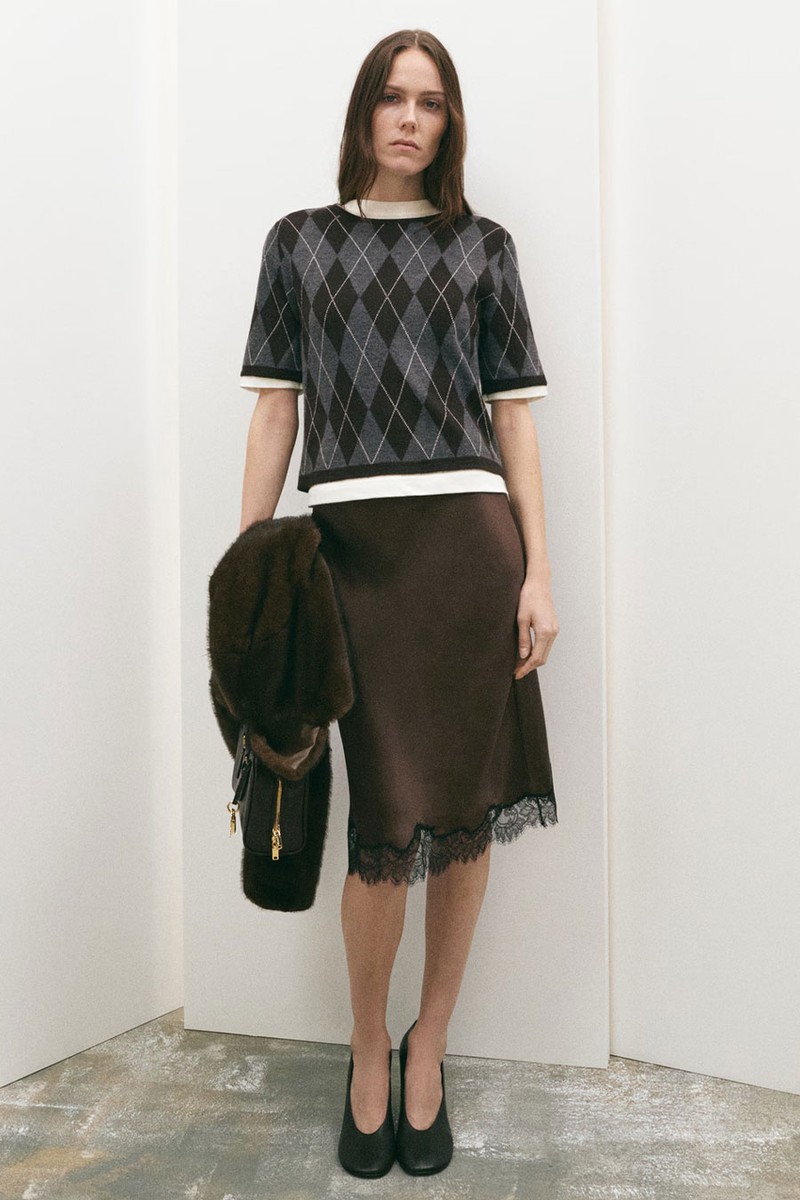 Short-Sleeved Argyle Sweater