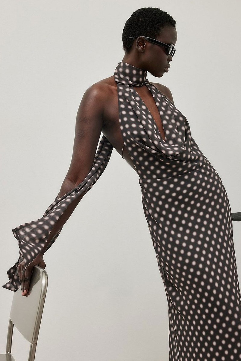Chiffon Waterfall Scarf Maxi Dress