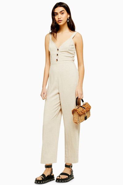 Tie Back Jumpsuit With Linen