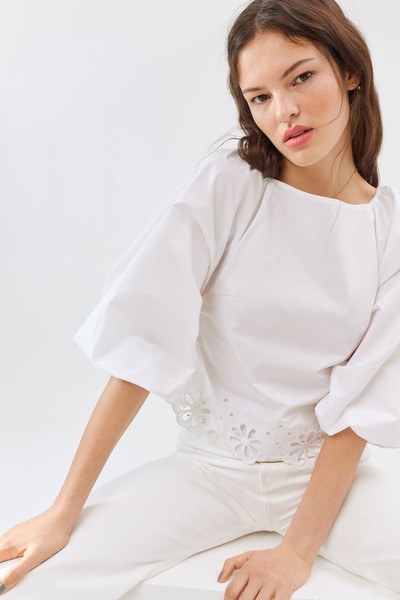 Broderie Anglaise-Hemmed Blouse