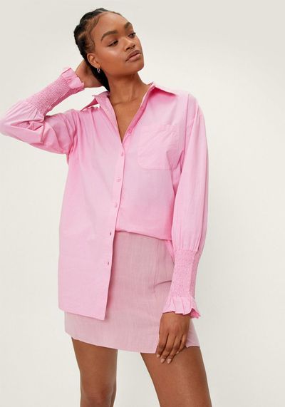 Oversized Shirred Cuff Poplin Shirt