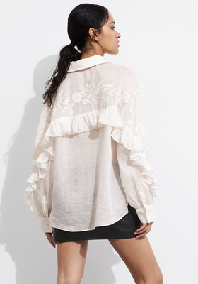 Embroidered Frill-Trimmed Shirt 