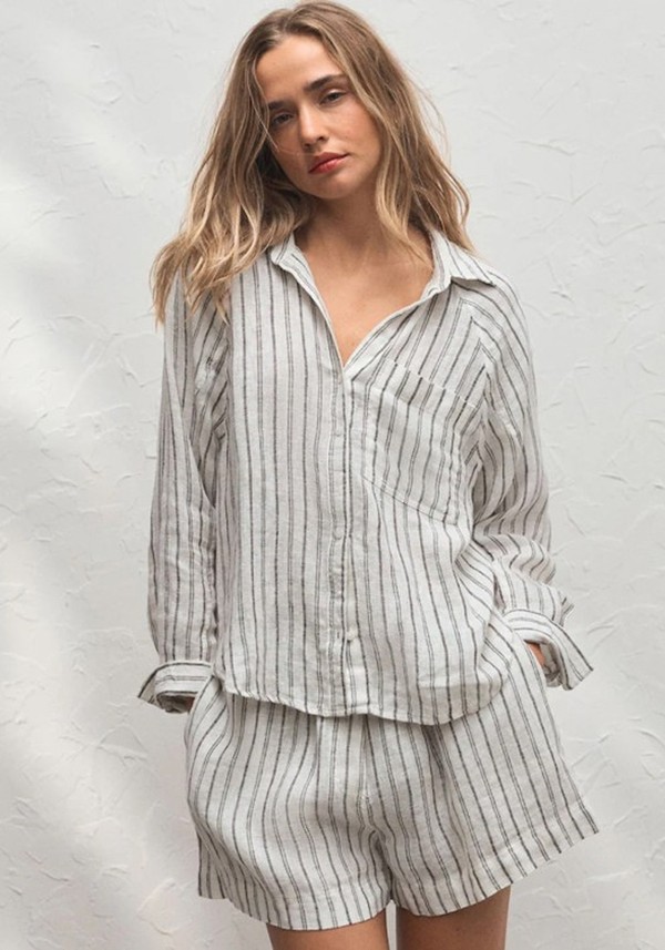 Stripe 100% Linen Shorts