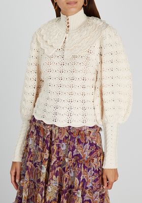 Ladybeetle  Cream Crochet-Knit Wool Jumper from Zimmermann