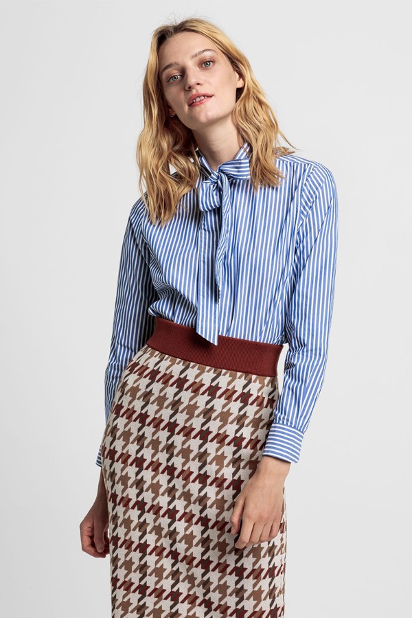 Stripe Broadcloth Bow Blouse