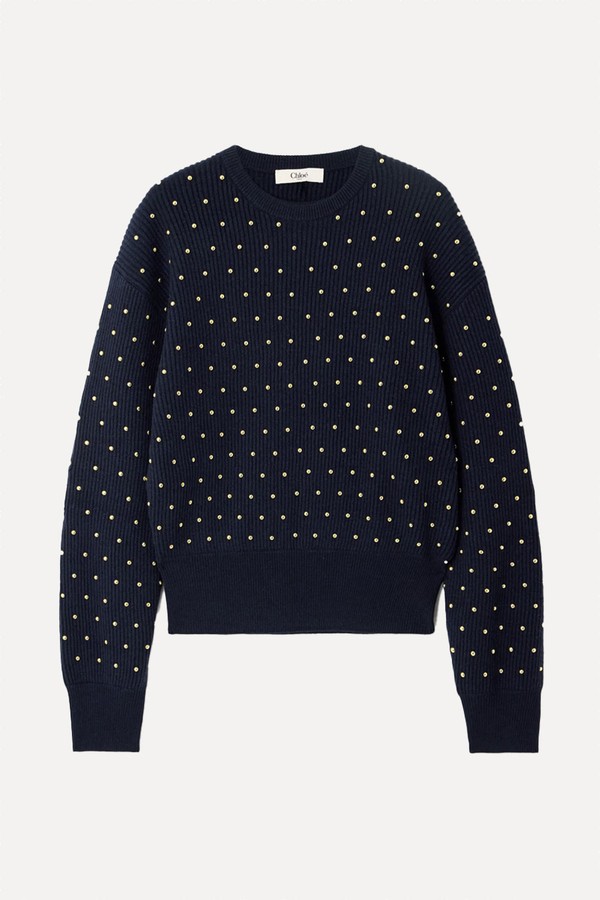 Studded Ribbed Wool And Cashmere-Blend Sweater from Chloé