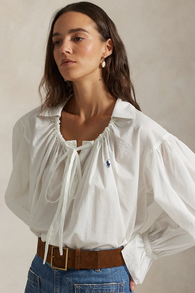 Tie-Neck Cotton Poplin Top