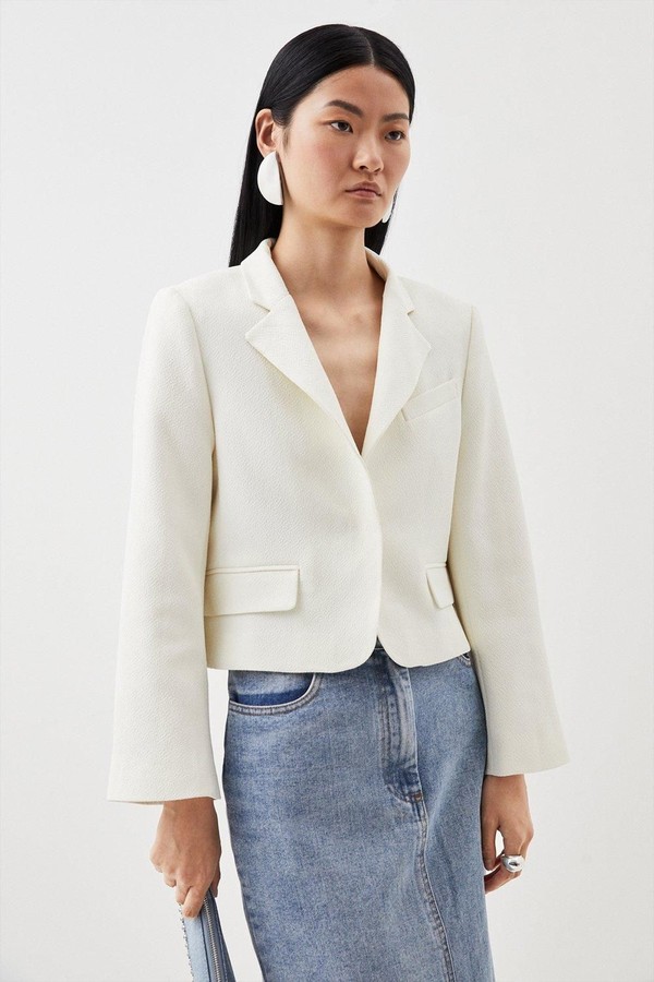 Textured Crepe Notch Neck Jacket
