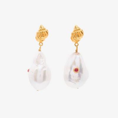 Baroque Pearl Shell Ruby Earrings from Anni Lu