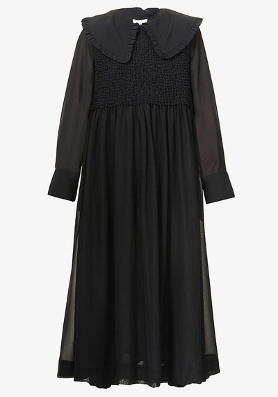 Black Shirred Chiffon Dress from Ganni