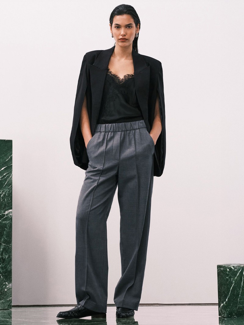 Wool Flannel Straight Leg Trousers With Elasticated Waist from ARKET