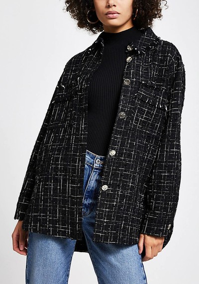 Black Boucle Long Sleeve Shacket