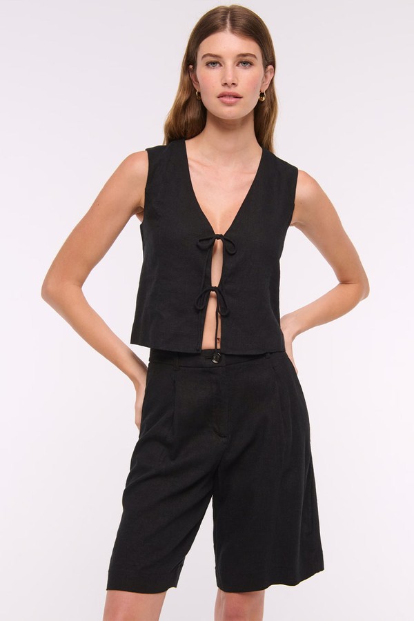 Tie-Front Linen-Blend Vest