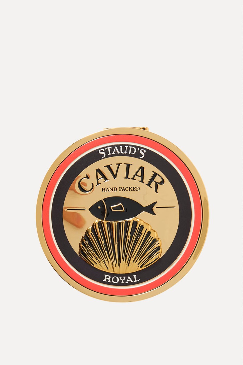 Caviar Enamel Gold-Tone Clutch from Staud