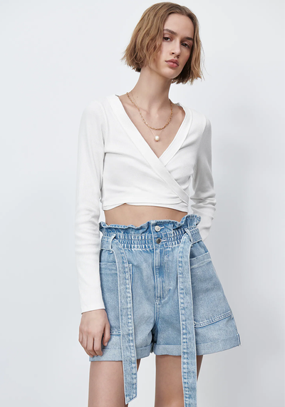 Paperbag Denim Bermuda Shorts from Zara