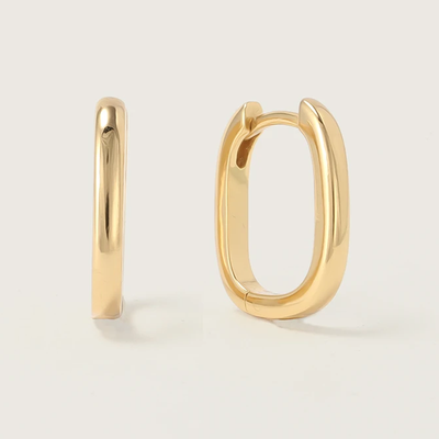 Gold Ovate Minimal Huggie Earrings