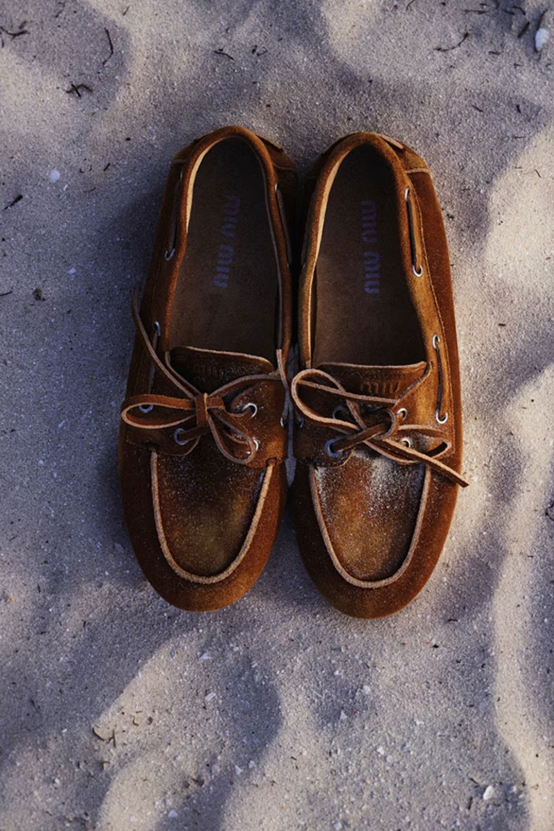 Faded Suede Deck Shoes from Miu Miu