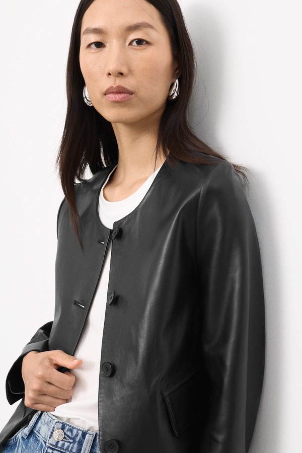 Leather Collarless Jacket
