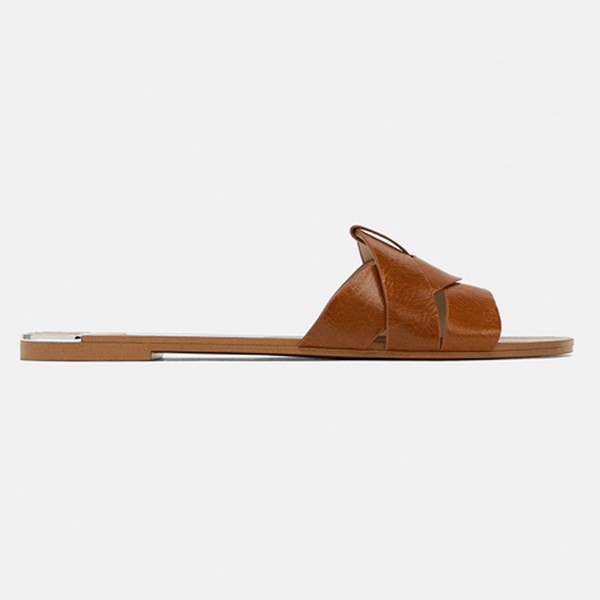 Animal Print Leather Flat Sandals from Zara