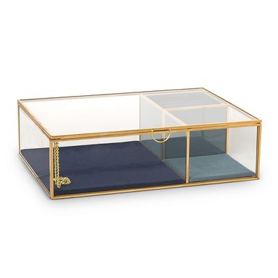 Gold & Glass Blue Velvet Jewellery Box Large from Oliver Bonas