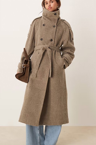 Brushed Funnel Neck Trench Coat from ASOS