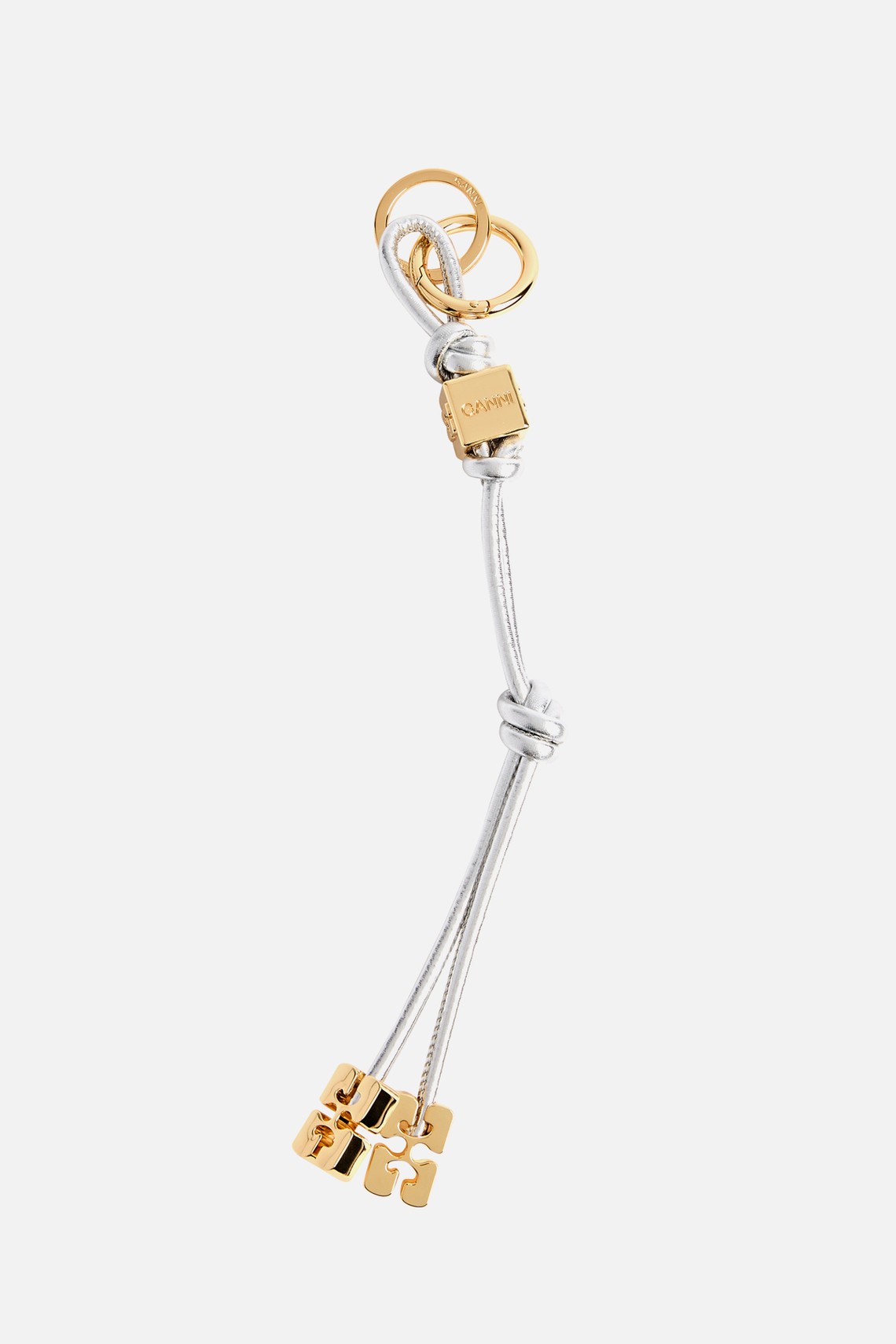 Bou Logo Metallic Leather Keyring from Ganni