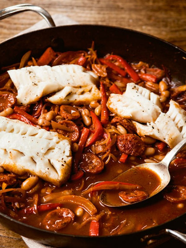 Cod With Chorizo & White Beans