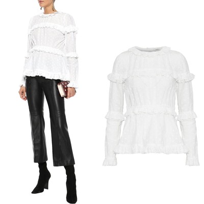 Ruffled Broderie Anglaise-Trimmed Fil Coupé Cotton Top from Goen.J