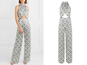 Soiree Cutout Printed Silk-Satin Jumpsuit from Seren