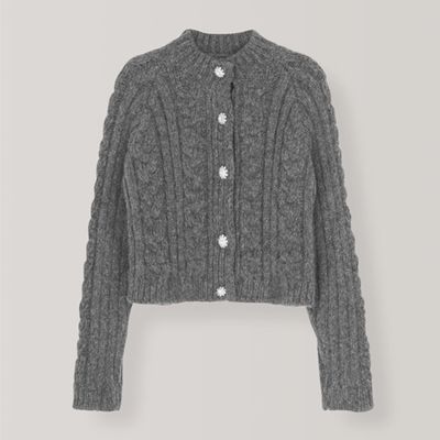 Crystal-Buttoned Cabled Alpaca-Blend Cardigan from Ganni