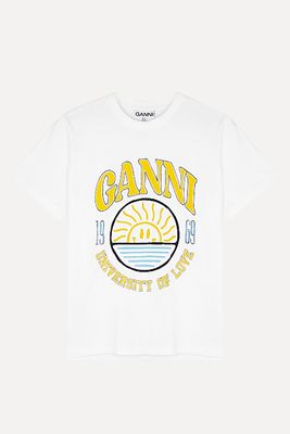 White Printed Cotton T-Shirt from Ganni