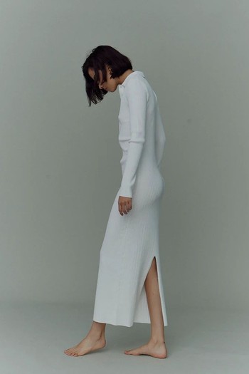 Aspen - White Ribbed Knitted Dress