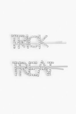 Silver Look Trick Or Treat Hair Slides from Missguided