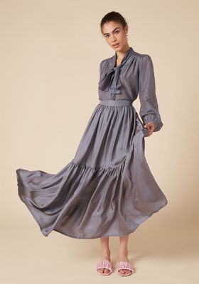 Sabine Blue Guinea Print Tiered Silk Skirt