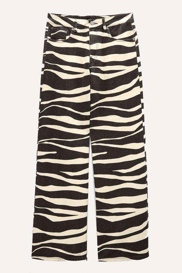 Denim Printed Trousers With Animal Print