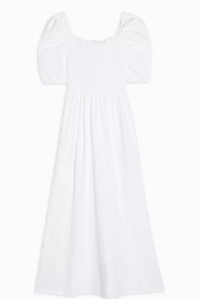 White Shirred Midi Dress from Topshop