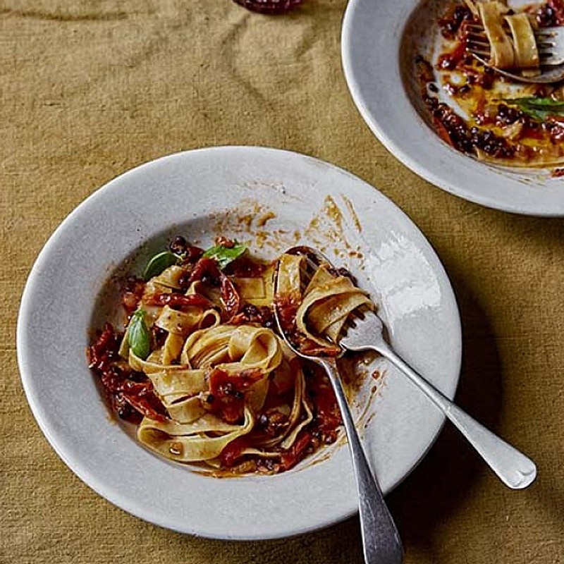 Triple Tomato Lentil Ragu With Tagliatelle
