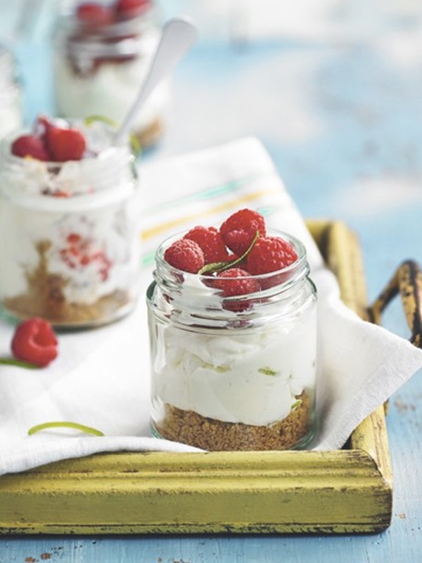 Jam Jar Lime Cheesecakes With Raspberries